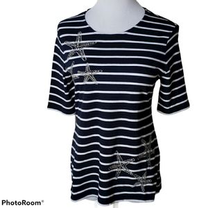 Chico's Sea Theme Starfish Beaded Top Size Small